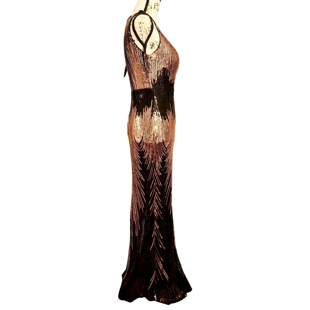 XUCTHHC Sleeveless Black and Rose Gold Sequin Bodycon Gown - Picture 10 of 13
